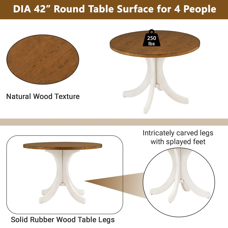 Streamdale Furniture Mid-Century Solid Wood Round Dining Table For Small Places, Table