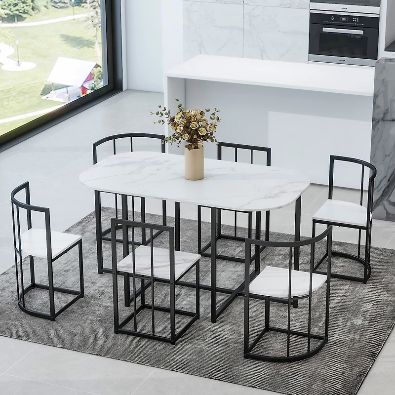 Streamdale 7-Piece Compact Marble Dining Set