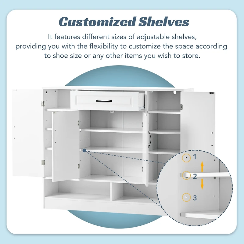 Streamdale Modern White Shoe Cabinet with Adjustable Shelves