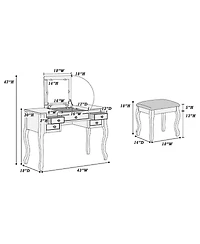 Simplie Fun White Vanity Set with Stool and Unique Legs