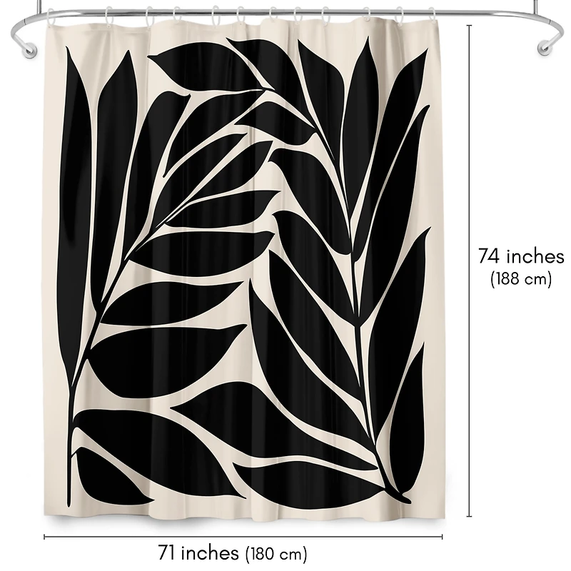 71x74 Floral Shower Curtain - Black Seagrass Shapes by Modern Tropical