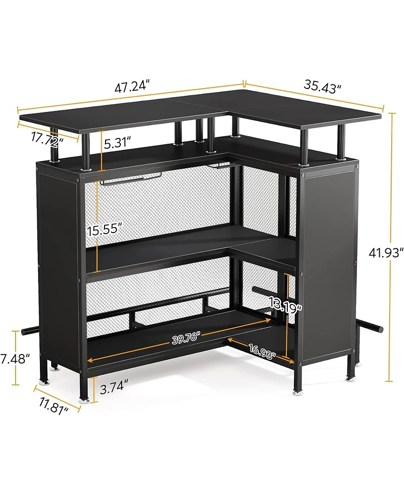 Tribesigns Home Bar Unit, L-Shaped Bar Table with Stemware Racks and 2-Tier Shelves, Corner Mini Coffee Liquor Cabinet with Footrest for Home/Kitchen/