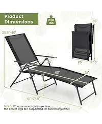 Costway 2 Piece Patio Folding Chaise Lounge Chairs with 6-Level Backrest Reclining