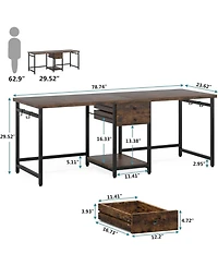 Tribesigns 79 Inch Extra Long Desk, Double Desk with 2 Drawers, Two Person Desk Long Computer Desk with Storage Shelves, Writing Table Study Desk for