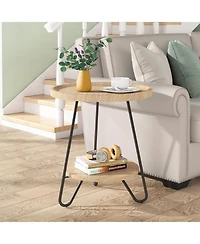 Tribesigns Round Side Table, 2-Tier End Table with Metal Legs, Modern Industrial Beside Table, Small Accent Table Snack Table for Living Room