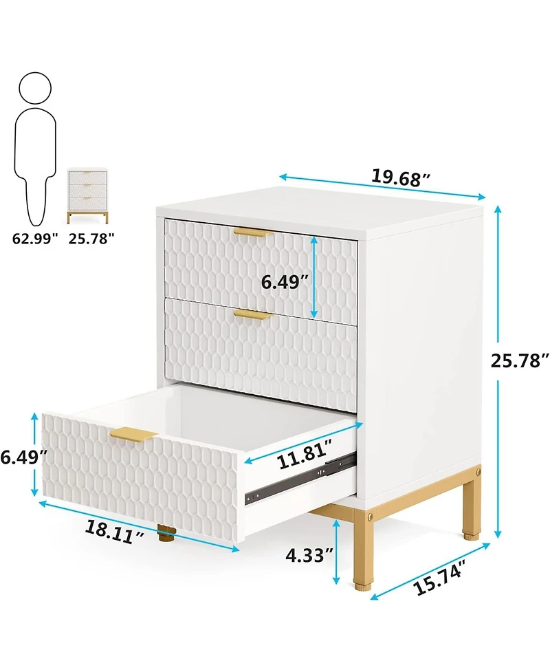 Tribesigns 3-Drawer Nightstand, 25.8" Tall Modern Bedside Table, Large Side End Table with Storage Drawers for Bedroom