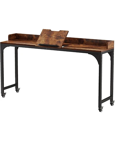 Tribesigns Overbed Table with Wheels, Queen Size Over Bed Desk with Adjustable Tilt Stand, Mobile Laptop Cart Computer Desk for Home and Hospital (Hei