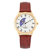 Peugeot Men's 38mm Brown Sun-Moon Brown Leather Strap Watch