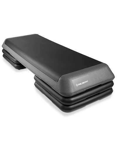 Philosophy Gym Aerobic Exercise Adjustable Step Platform, Health Club Size, with 4 Risers - Gray