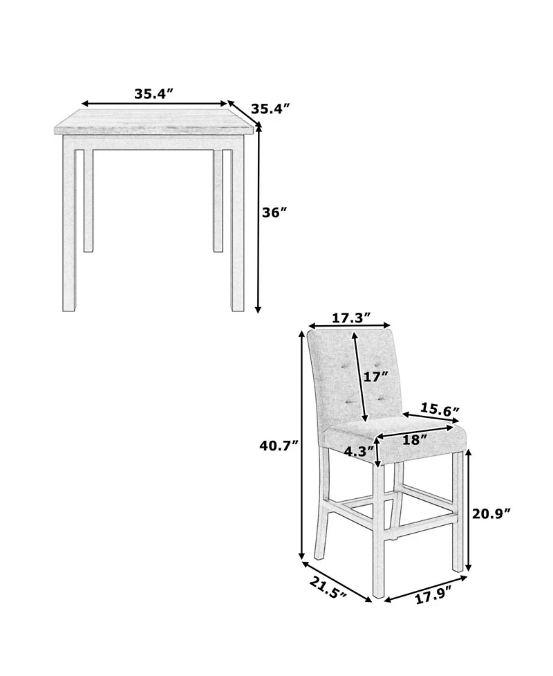 Simplie Fun 5-Piece Counter Height Dining Set Wood Square Dining Room Table And Chairs Stools with Footrest