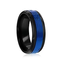 Stainless Steel Black and Blue Cz Ring