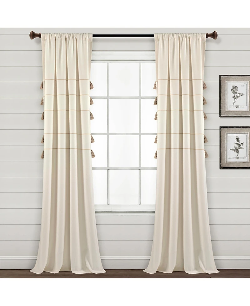 Lush Decor Farmhouse Boho Stripe Woven Tassel Yarn Dyed Cotton Window Curtain Panels