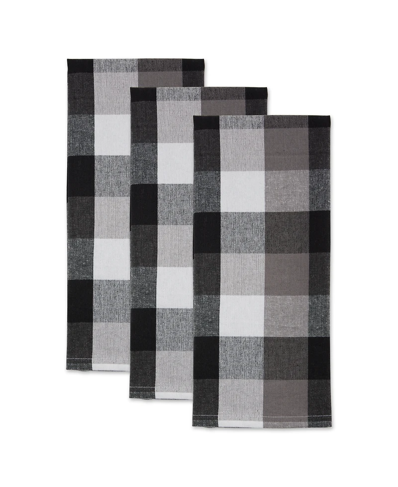 Design Imports Tri-Color Check Collection Kitchen, Dishtowel Set, Black, 3 Piece