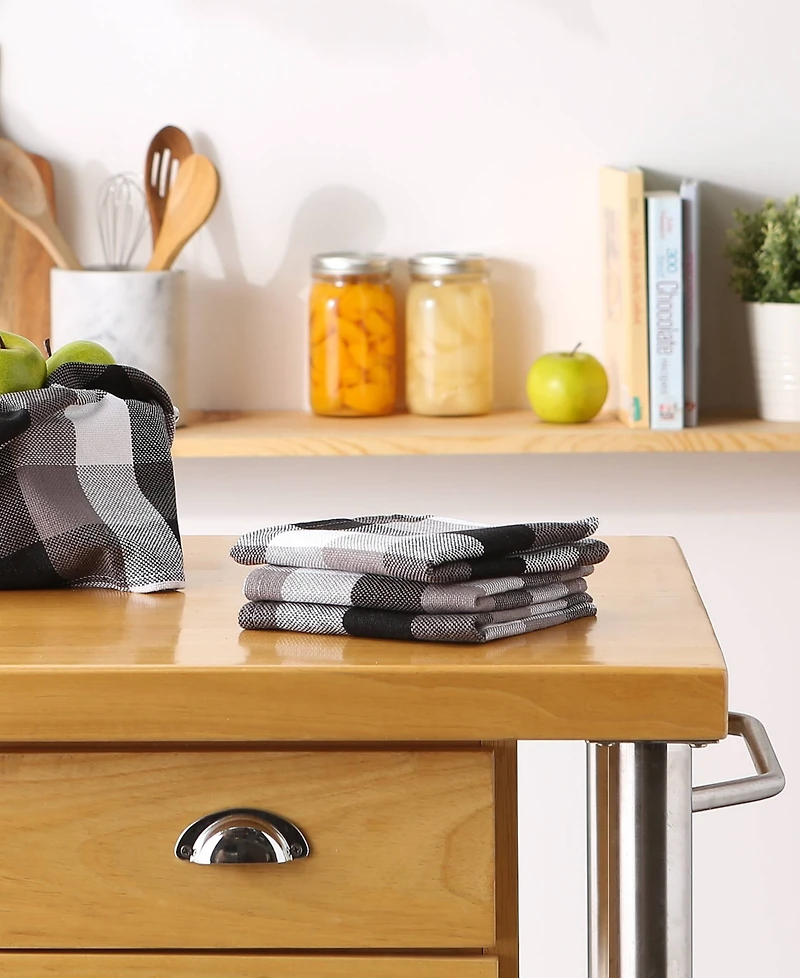 Design Imports Tri-Color Check Collection Kitchen, Dishcloth Set, Black, 4 Piece