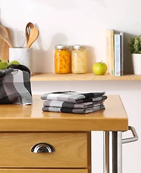 Design Imports Tri-Color Check Collection Kitchen, Dishcloth Set, Black, 4 Piece