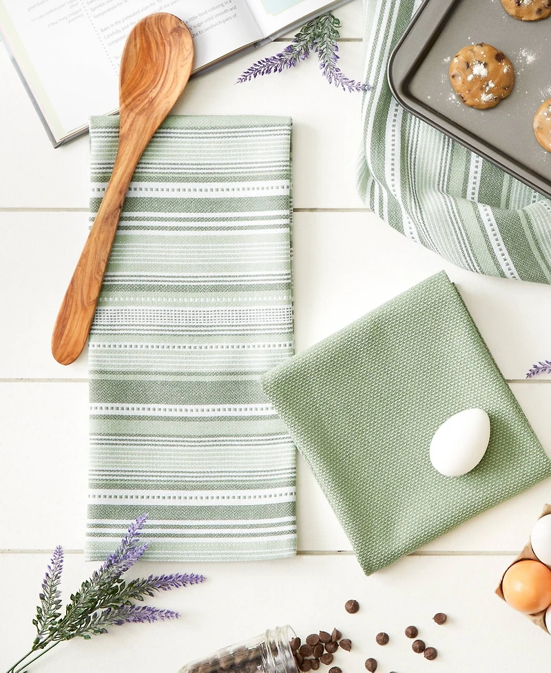 Design Imports Everyday Dishtowel Collection Urban Stripe, 20x30", Artichoke Green, 3 Piece