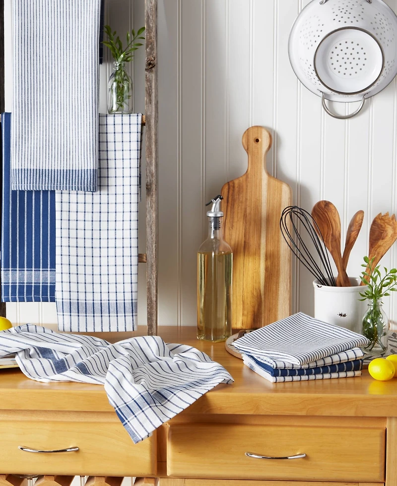 Design Imports Everyday Basic Collection Woven Dishtowel Set, 20x28", Nautical Blue, 8 Piece