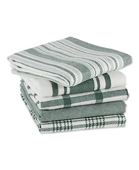 Design Imports Assorted Woven, Kitchen Dishtowel Set, 18x28", Dark Green, 5 Piece