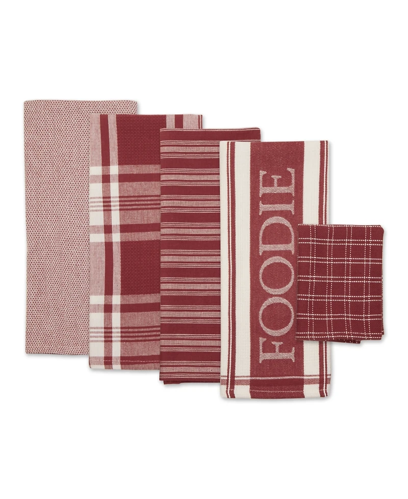 Design Imports Everyday Collection Foodie Kitchen Set, Dishtowel Dishcloth, Barn Red, 5 Piece