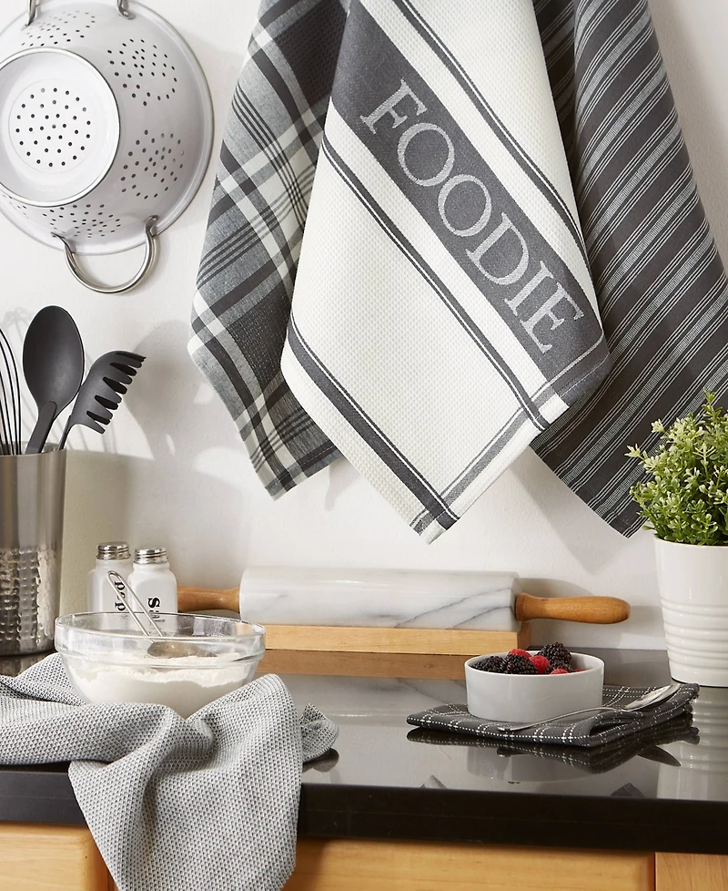 Design Imports Everyday Collection Foodie Kitchen Set, Dishtowel Dishcloth, Mineral, 5 Piece