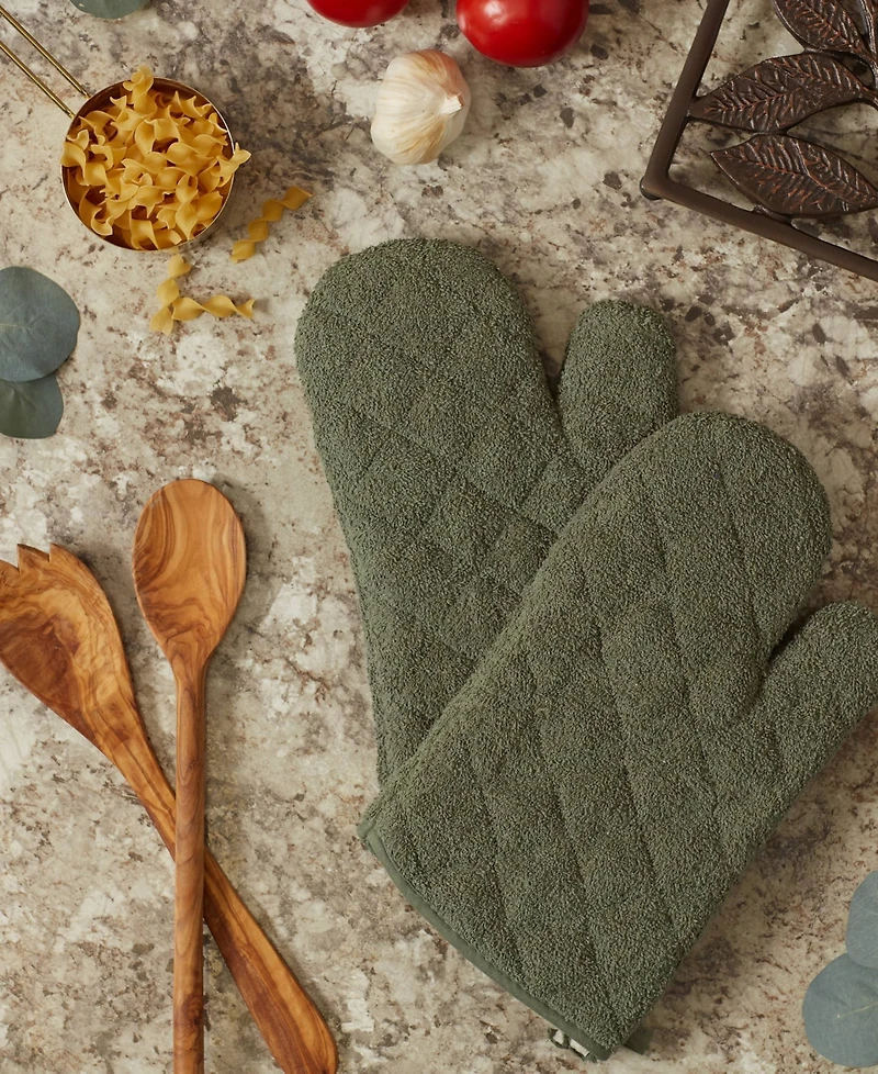 Design Imports Basic Terry Collection 100% Cotton Quilted, Oven Mitt, Artichoke, 2 Piece
