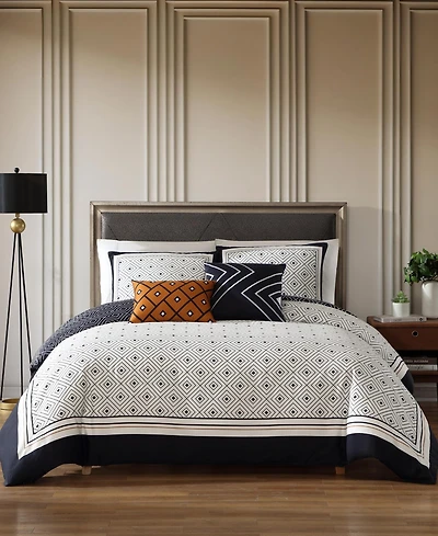 Bebejan Geometric Black & White Bedding 200 Thread Count 100% Cotton Sateen 5 Piece Reversible King Comforter Set