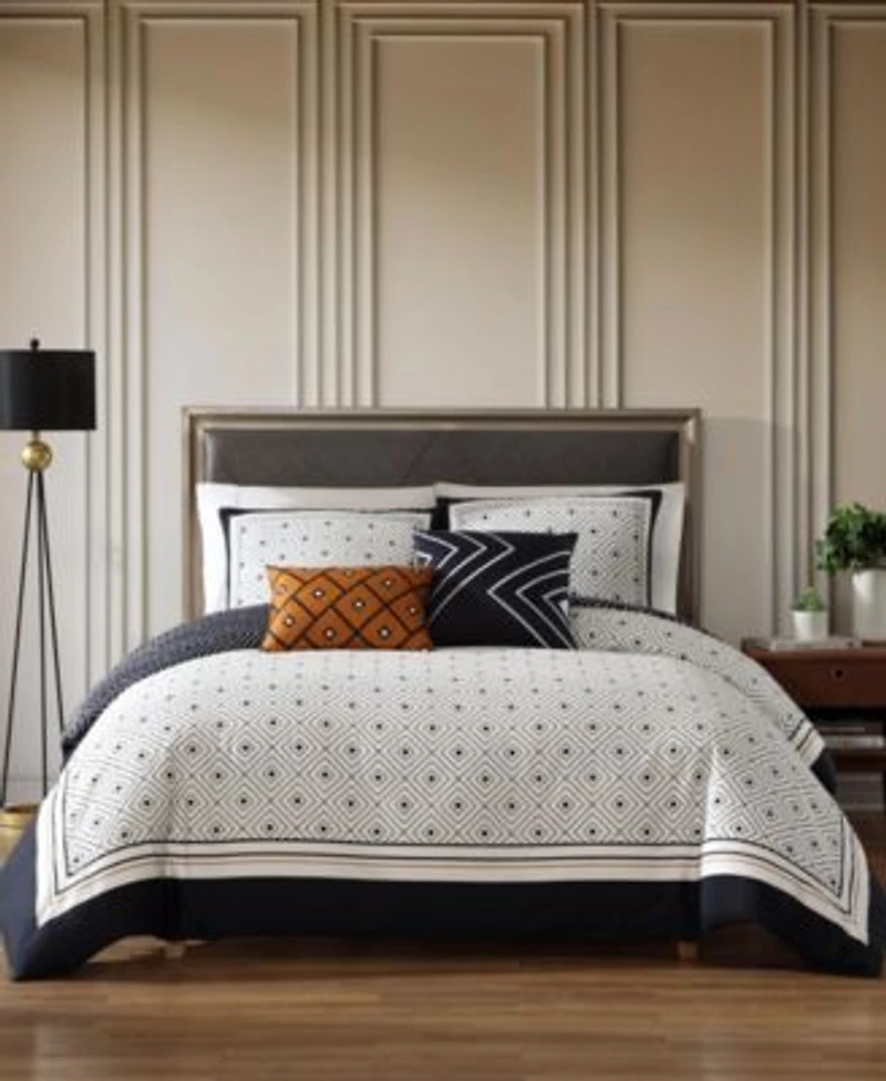 Bebejan Geometric Midnight Black White 5 Piece Reversible Comforter Set