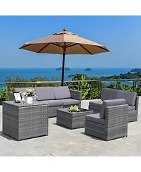 Gymax Set of 8 Gray Rattan Wicker Sofa & Table Outdoor Cushioned Sectional Patio Furniture