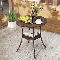 Gymax 25.5'' Pe Wicker Patio Bistro Table Round Coffee Table w/ Tempered Glass Top Outdoor
