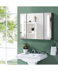 Kleankin Led Lighted Medicine Cabinet with Mirror, 35.5"W x 25.5"H Wall Mounted Bathroom Cabinet with 3 Cupboards, Memory Function, Usb Charge, High G