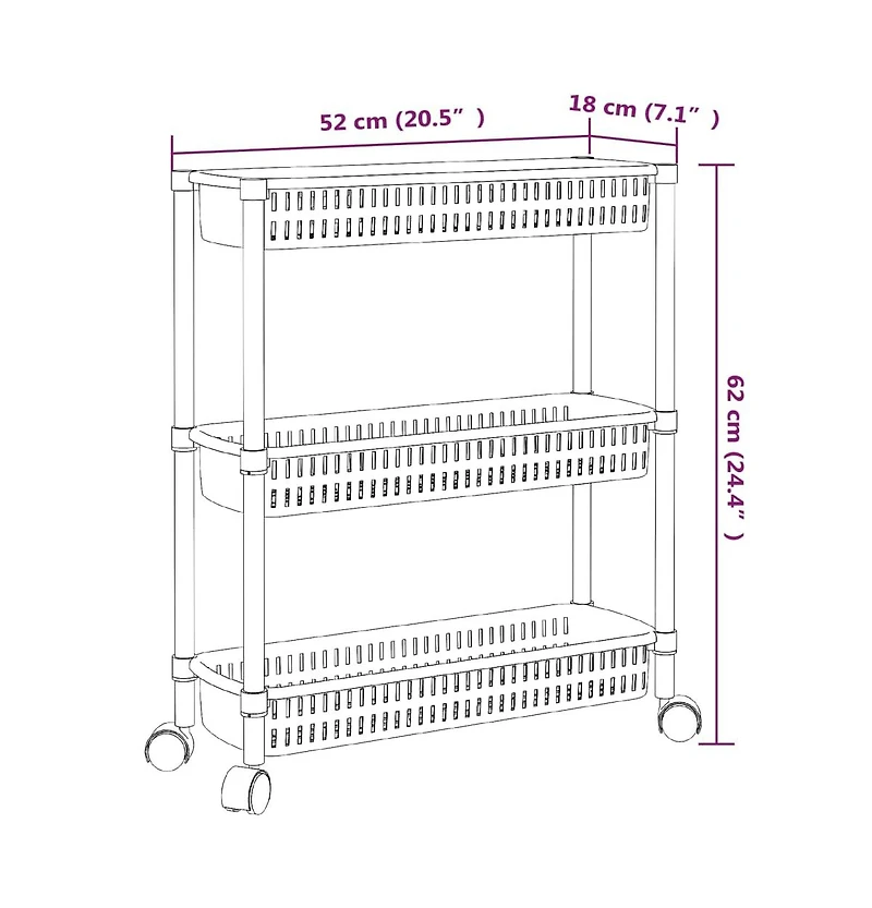 vidaXL 3-Tier Storage Trolley Silver and White Aluminum