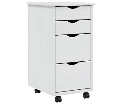 Rolling Cabinet with Drawers Moss White Solid Wood Pine