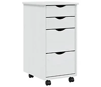 Rolling Cabinet with Drawers Moss White Solid Wood Pine