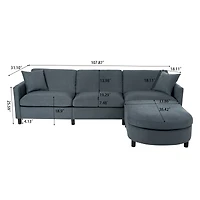 Streamdale Furniture 107.87'Sectional Sofa Couch With 1 Ottoman, Seat Cushion And Back Cushion Removable