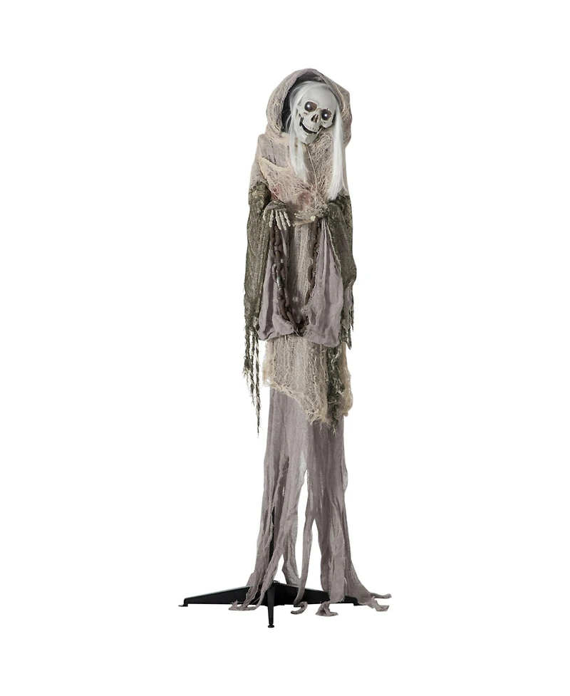 Outsunny 72" Outdoor Halloween Decorations Skeleton Witch, Life Size Animated Scare Prop