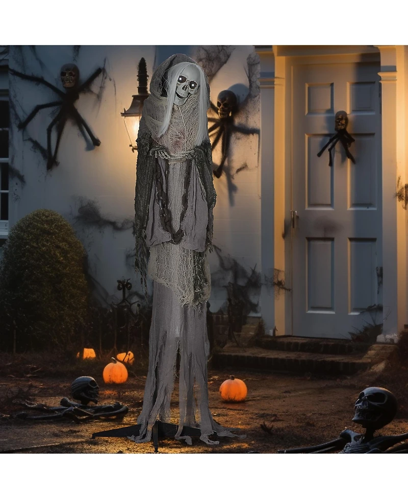 Outsunny 72" Outdoor Halloween Decorations Skeleton Witch, Life Size Animated Scare Prop