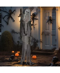 Outsunny 72" Outdoor Halloween Decorations Skeleton Witch, Life Size Animated Scare Prop