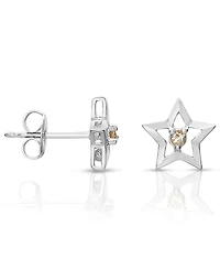 GiGiGirl Sterling Silver White Gold Plated with Yellow Tourmaline Cz Star Shaped Stud Earrings