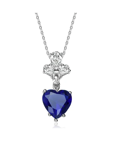 Sophisticated Sterling Silver White Gold Plated with Colored Heart Shaped Cubic Zirconia Pendant