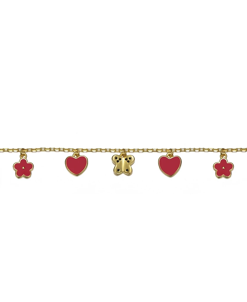 GiGiGirl Toddler/Kids 14k Gold Plated Red Enamel Dangle Charm Bracelet