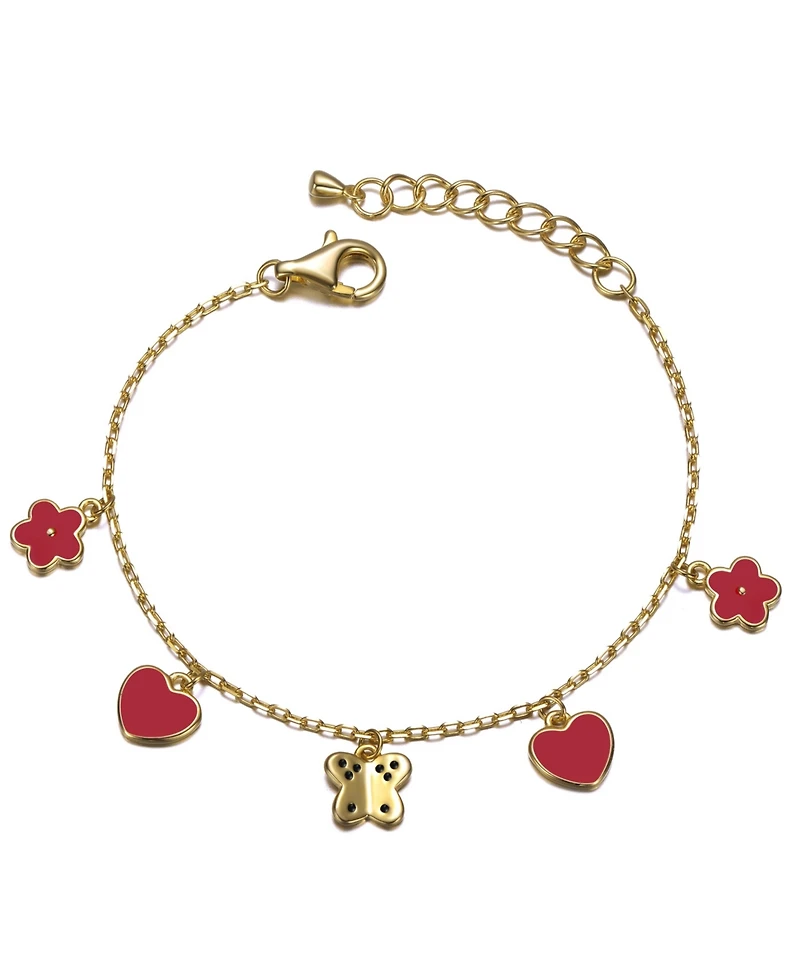 GiGiGirl Toddler/Kids 14k Gold Plated Red Enamel Dangle Charm Bracelet