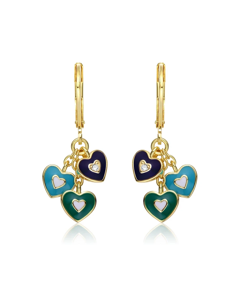 GiGiGirl 14k Yellow Gold Plated Dangling Heart Enamel earrings for Kids