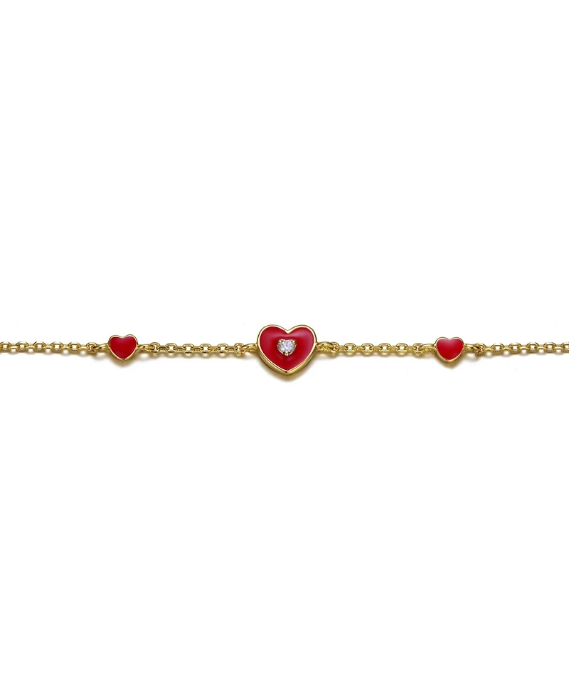 GiGiGirl 14k Yellow Gold Plated Adjustable Bracelet with Heart charms and Red Enamel for Kids