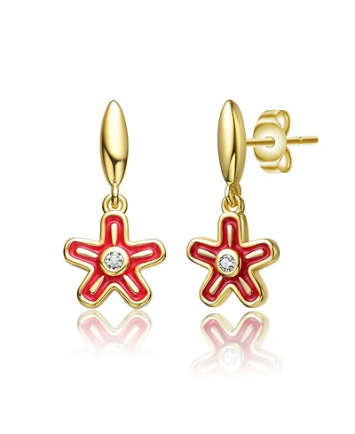 GiGiGirl Kids 14k Gold Plated Red Enamel Dangle Star Flower Earrings