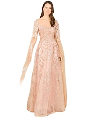 Lara Women's Long Bell Sleeve Boat-Neck Beaded Gown