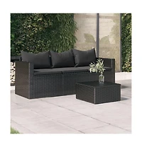 3-Seater Patio Sofa with Cushions Black Poly Rattan