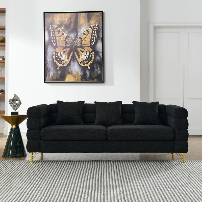 Streamdale Furniture 3 Seater + 3 Seater Combination Sofa.Black Teddy