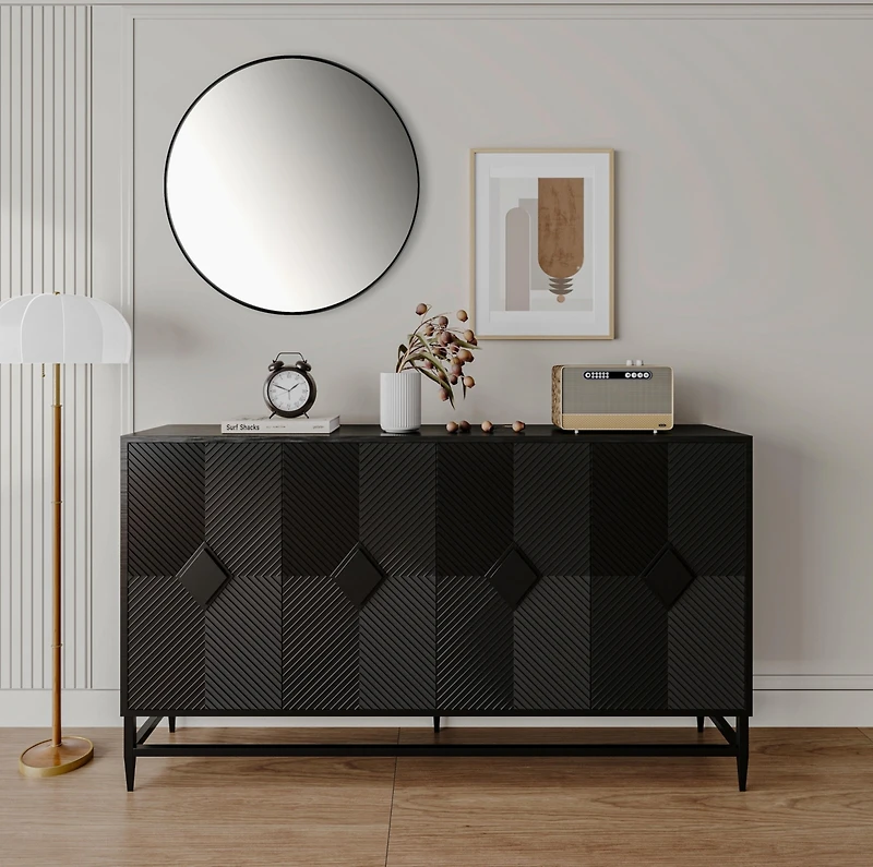 Streamdale Black Lacquered Wooden Sideboard Buffet Cabinet