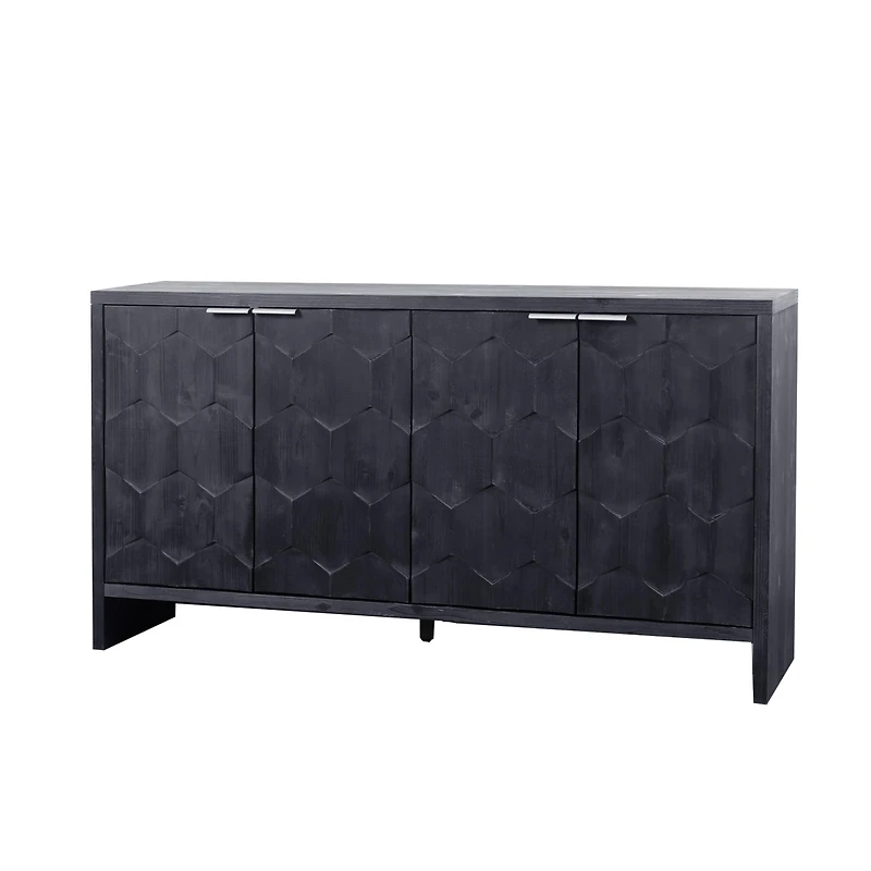 Streamdale Farmhouse Style 4-Door Storage Cabinet in Distressed Black