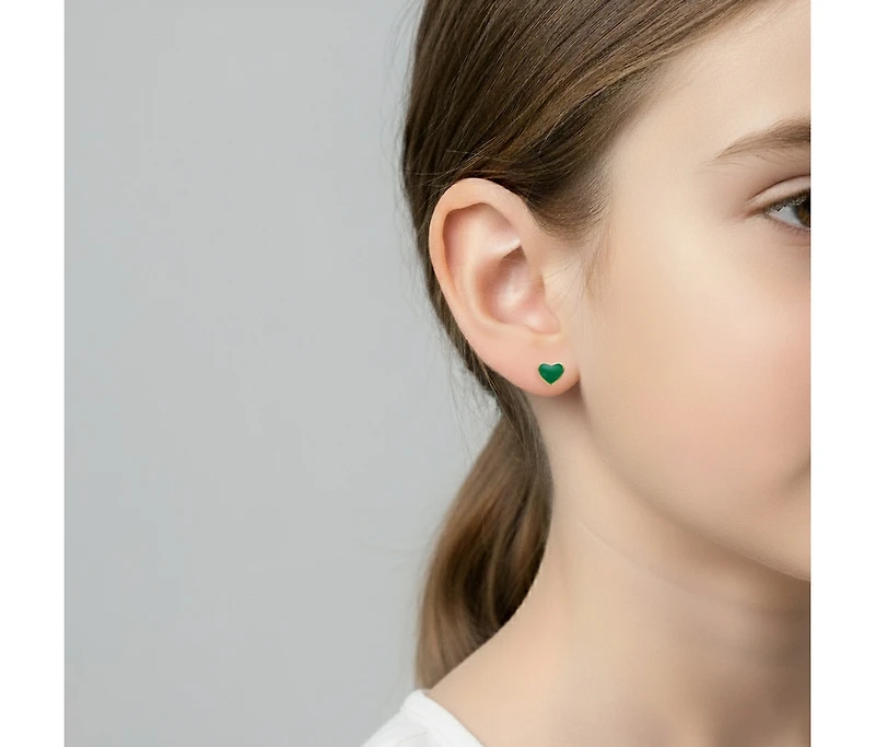GiGiGirl Toddler/Kids 14k Gold Plated Green Enamel Tiny Flat Heart Stud Earrings